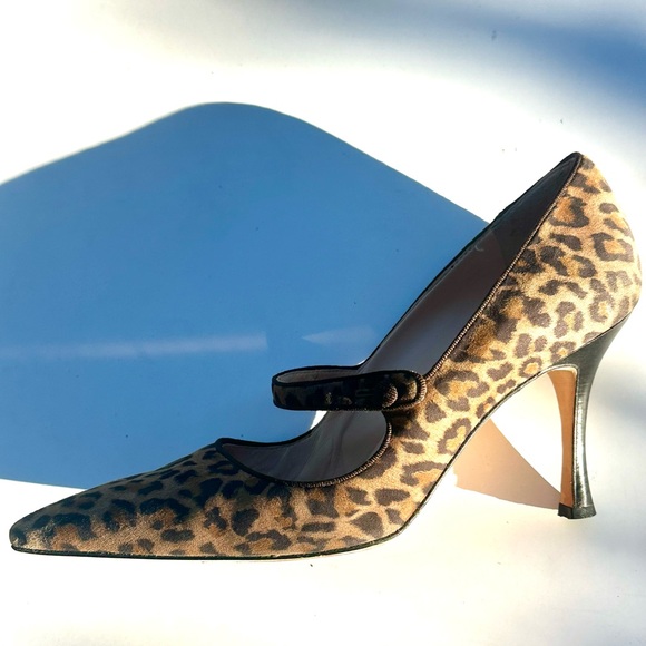 Manolo Blahnik Shoes - Manolo Blahnik Campari Suede Leopard Print Mary Jane Heels, 39, US 8.5 - 9